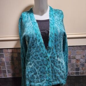 Chico's Mohair Blend Teal Button-Up Women's Sweater